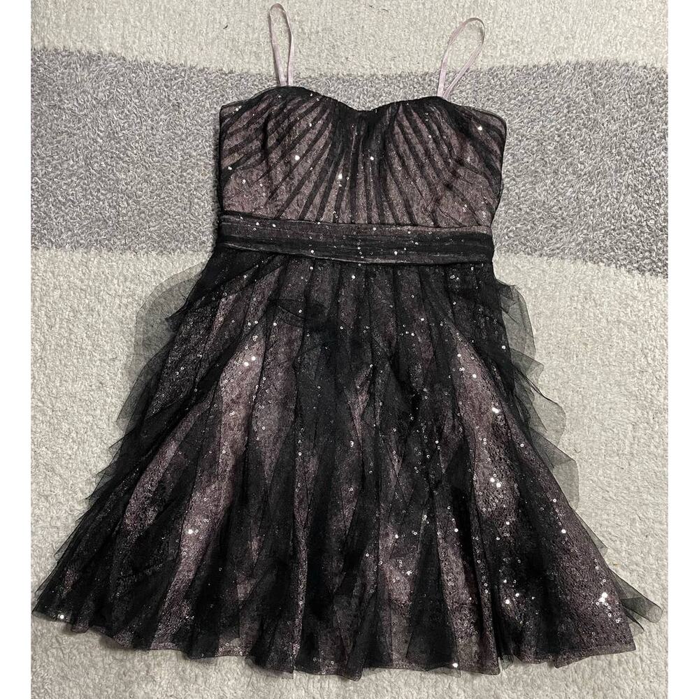 Y2K Hailey Logan Adrianna Papell XS Tulle Strapless Homecoming Dress Pink Black